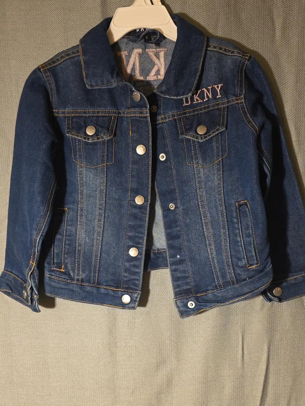 DKNY Girls Dark Blue Denim Jacket with Pink Logo